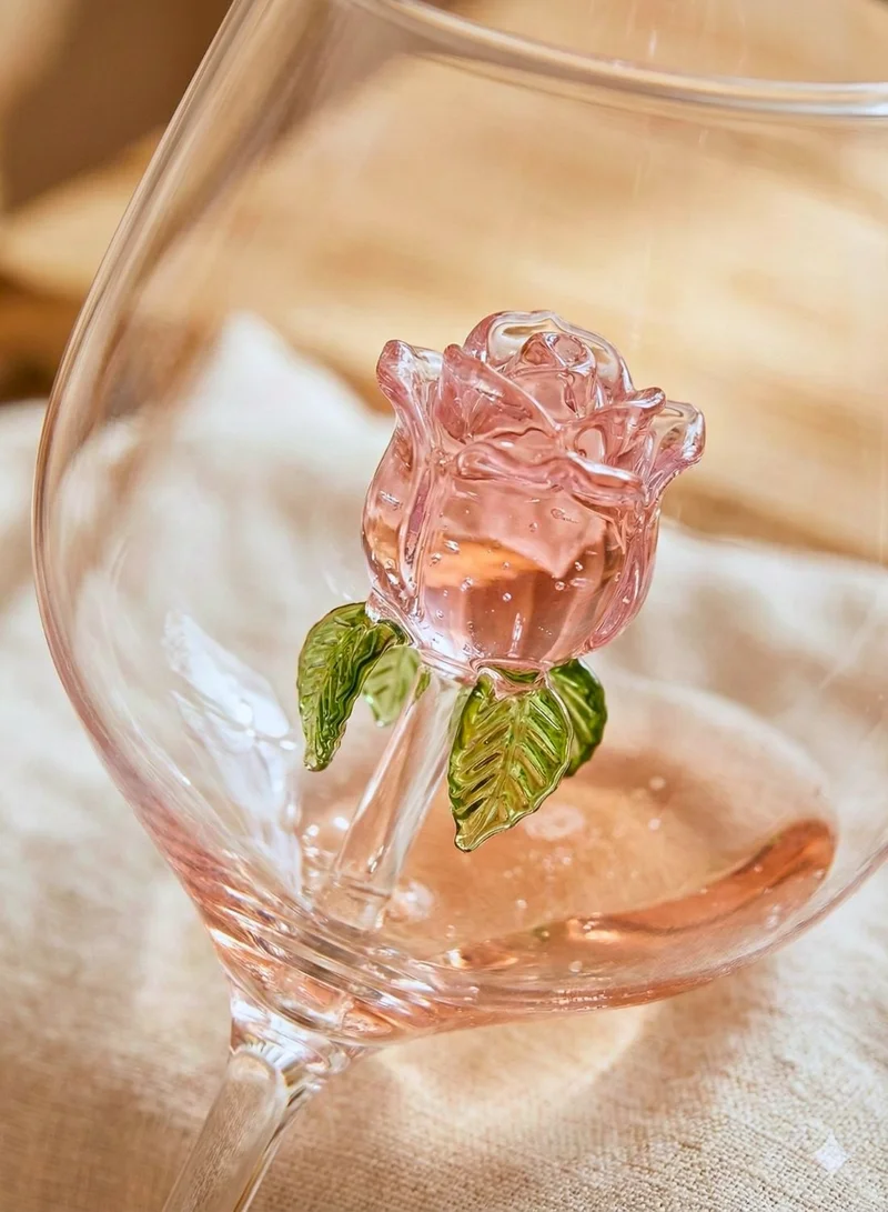 1Chase  Borosilicate Glass Goblet with Rose Design & Stainless Steel Straw – 650ml Decorative Stemmed Drinking Glass (Pink)  | Best Price UAE